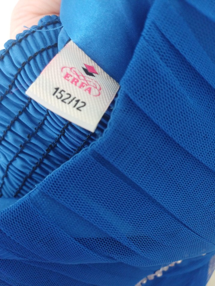 Mavi Uzun Abiye Elbise, Nakışlı, Askılı - Görsel 4