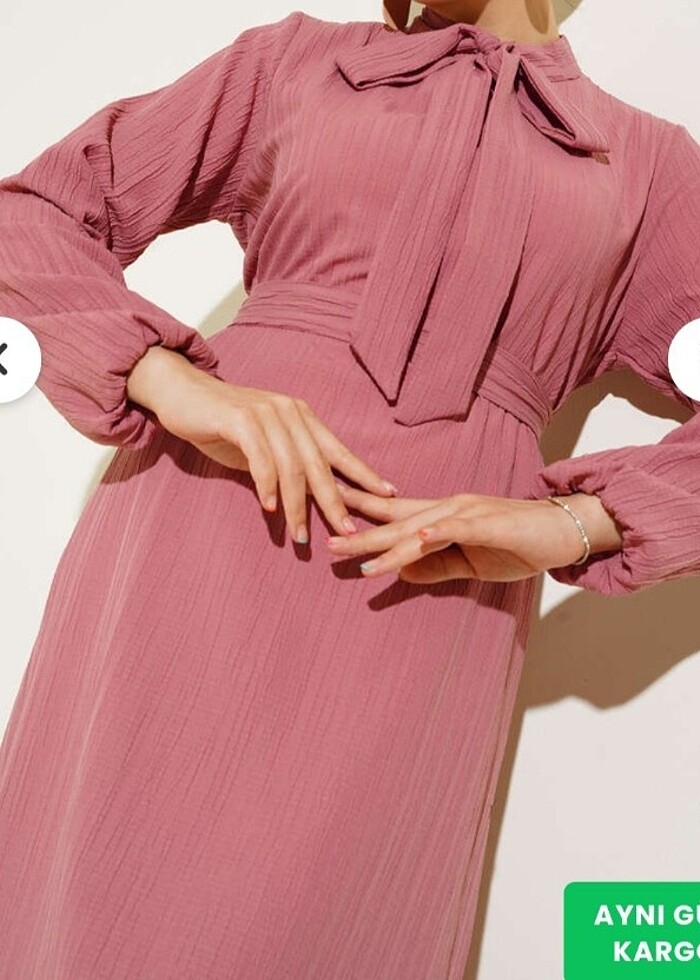 Yaka fularlı kusakli elbise gül kurusu - Görsel 2