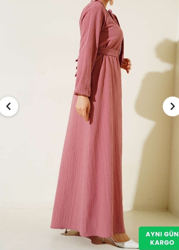 Yaka fularlı kusakli elbise gül kurusu - Görsel 3