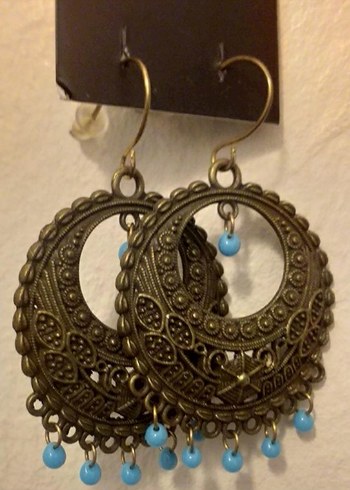 Turkuaz Boncuklu Bohem Midi Küpe - Görsel 2