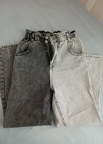 Bağcıklı Gri Batik Desenli Salaş Jean