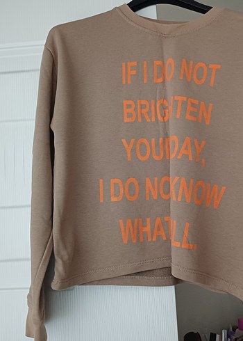 LC Waikiki Uzun Kollu Kahverengi Baskılı Mini Sweatshirt