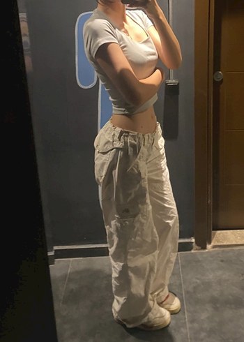 Kadın beyaz kargo pantolon - Görsel 3