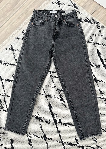 34 Beden Gri Baskılı mom jean Kot Pantolon