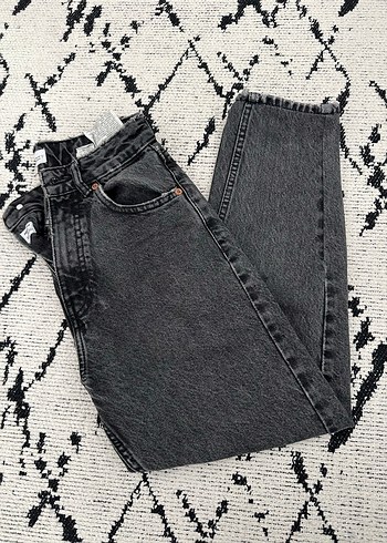 Zara Gri Baskılı mom jean Kot Pantolon