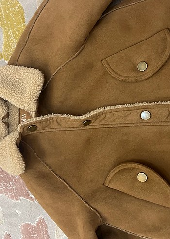 Kız Çocuk Bej Süet Kürk Detaylı Ceket - Görsel 3