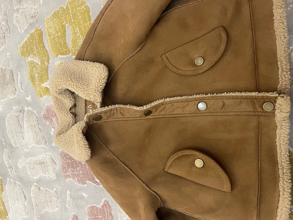 Kız Çocuk Bej Süet Kürk Detaylı Ceket - Görsel 3