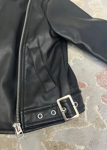 Çocuk Siyah Deri Biker Ceket - Görsel 3