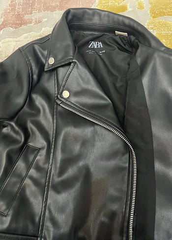 Çocuk Siyah Deri Biker Ceket - Görsel 4