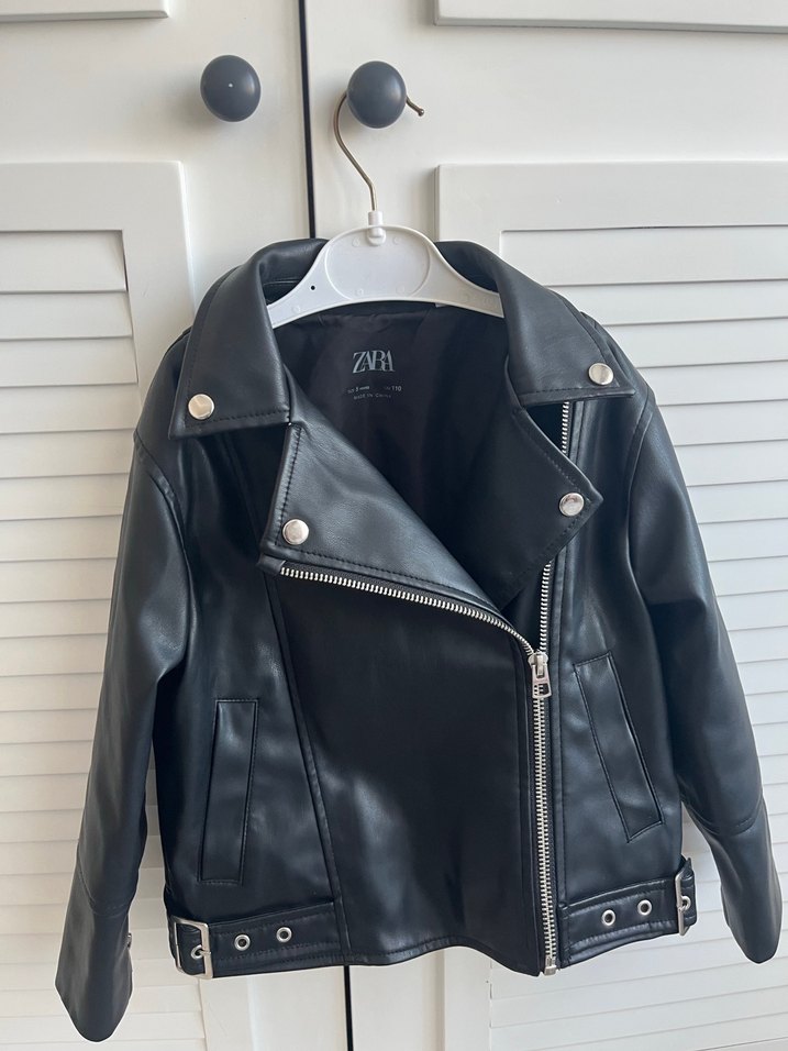 Çocuk Siyah Deri Biker Ceket - Görsel 2