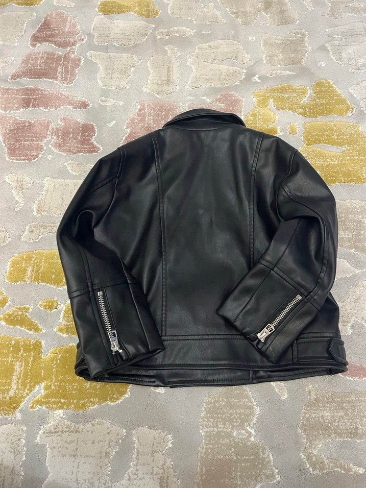 Çocuk Siyah Deri Biker Ceket - Görsel 5