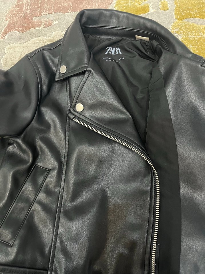 Çocuk Siyah Deri Biker Ceket - Görsel 4