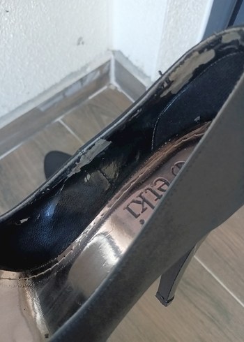 Platform topuklu saten ayakkabı. - Görsel 5