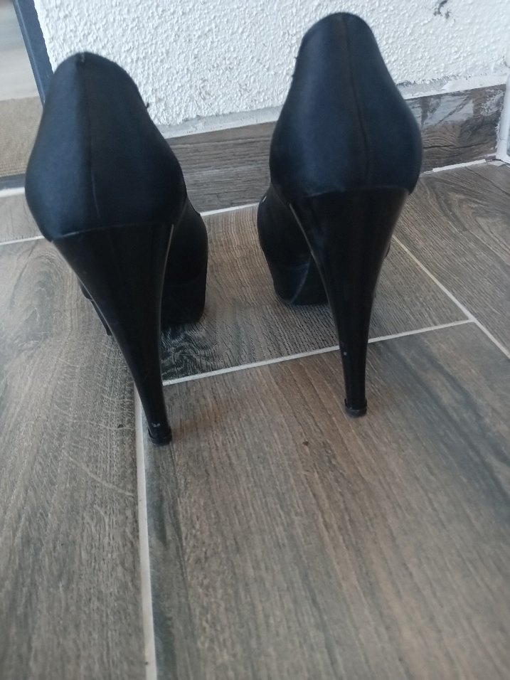 Platform topuklu saten ayakkabı. - Görsel 3