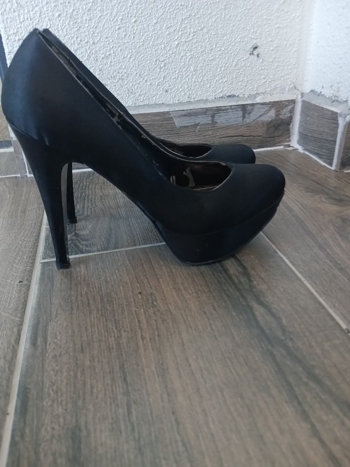 Platform topuklu saten ayakkabı. - Görsel 4