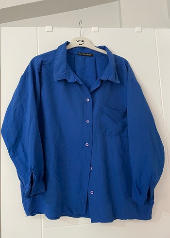 Zara Canli Mavi Oversize Gomlek