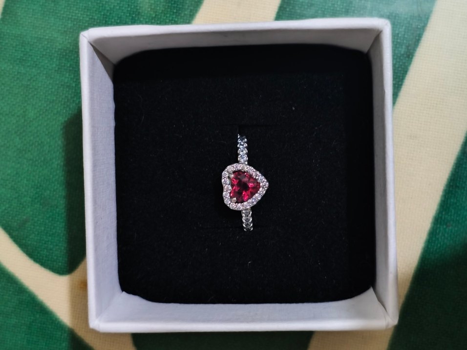 Orijinal Pandora Kırmızı Taşlı Kalp Yüzük - Görsel 2