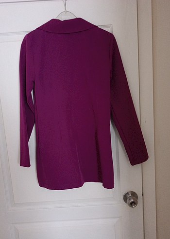 Mor Düğmeli Uzun Kadın Ceket - Görsel 3