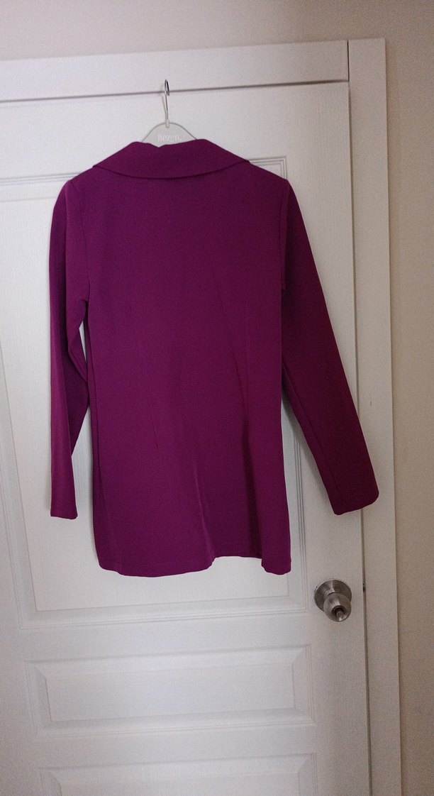 Mor Düğmeli Uzun Kadın Ceket - Görsel 3