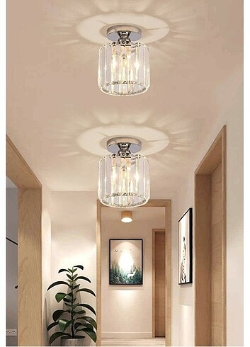 Beden Luxury tekli kristal taşlı krom avize 2 set