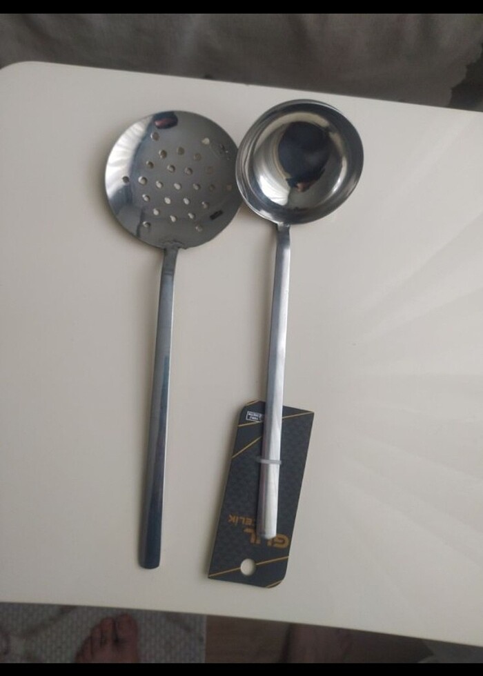 2 li kepçe ve kevgir takım set çelik  - Görsel 2