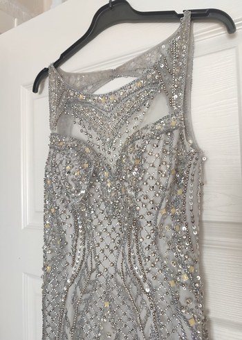 Gri Payetli Uzun Abiye Elbise - Görsel 3