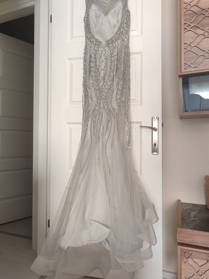 Gri Payetli Uzun Abiye Elbise - Görsel 4