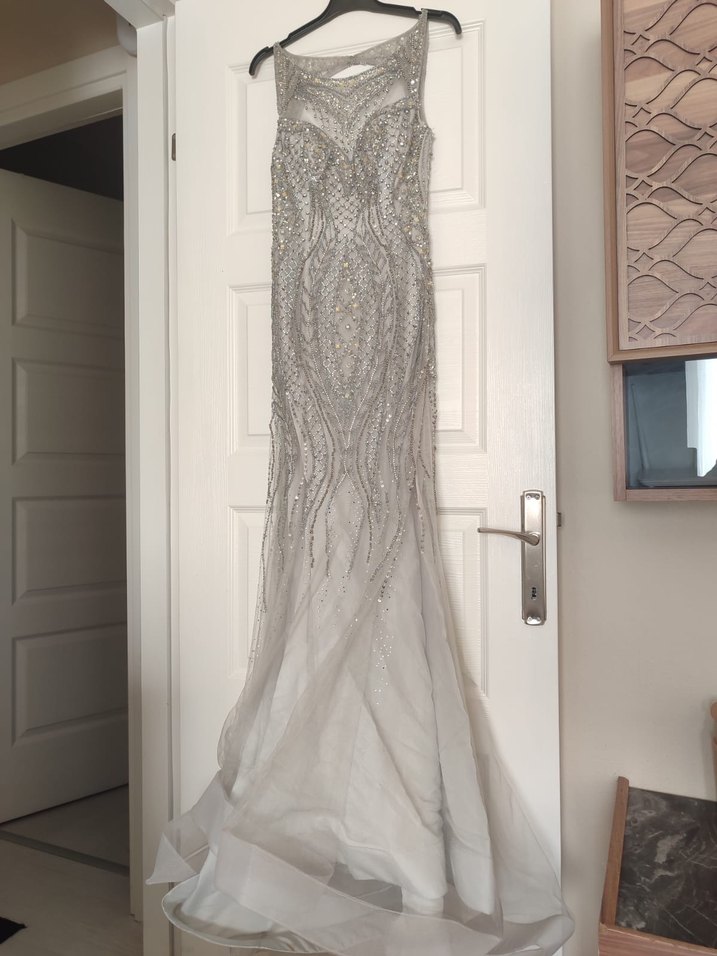 Gri Payetli Uzun Abiye Elbise - Görsel 2