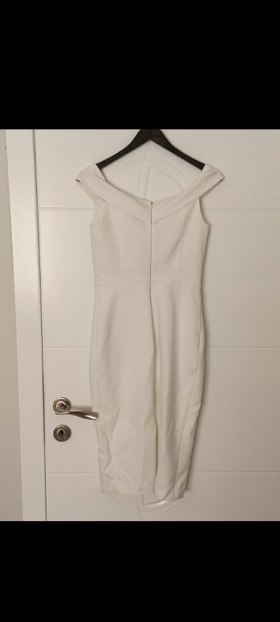 Beyaz Drapeli Straplez Kalem Elbise - Görsel 3