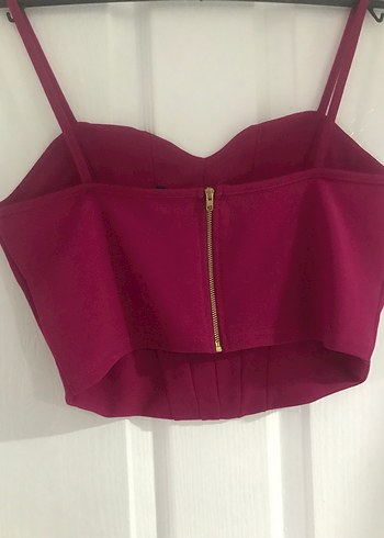 Bordo Pilili V Yaka İnce Askılı Bustiyer - Görsel 3