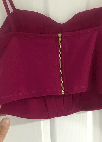 Bordo Pilili V Yaka İnce Askılı Bustiyer - Görsel 4