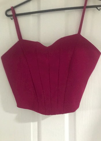 Bordo Pilili V Yaka İnce Askılı Bustiyer - Görsel 2