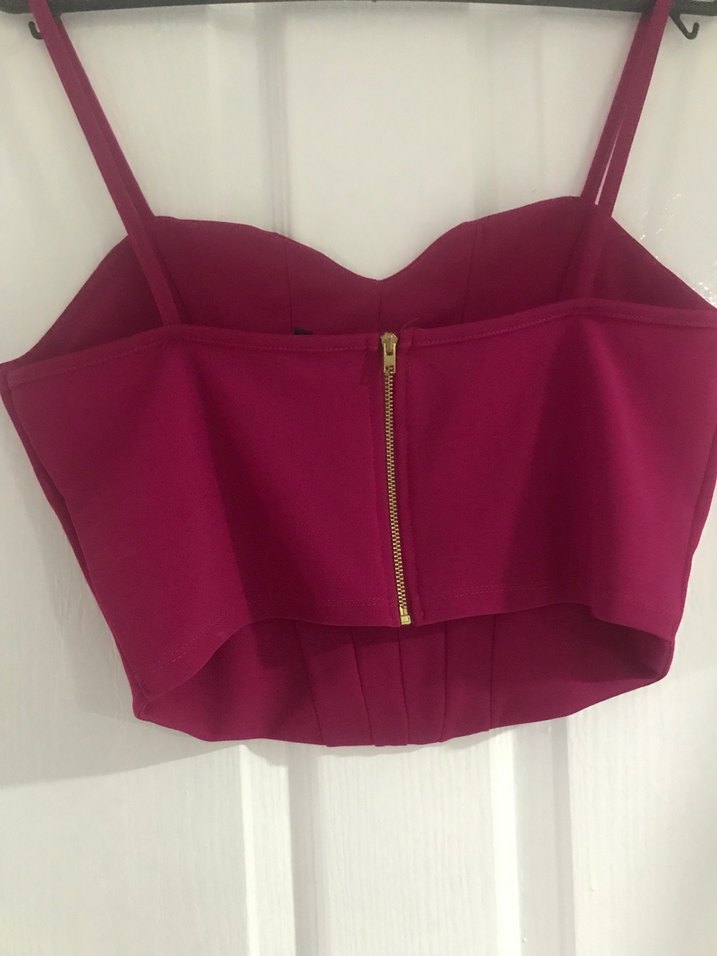 Bordo Pilili V Yaka İnce Askılı Bustiyer - Görsel 3