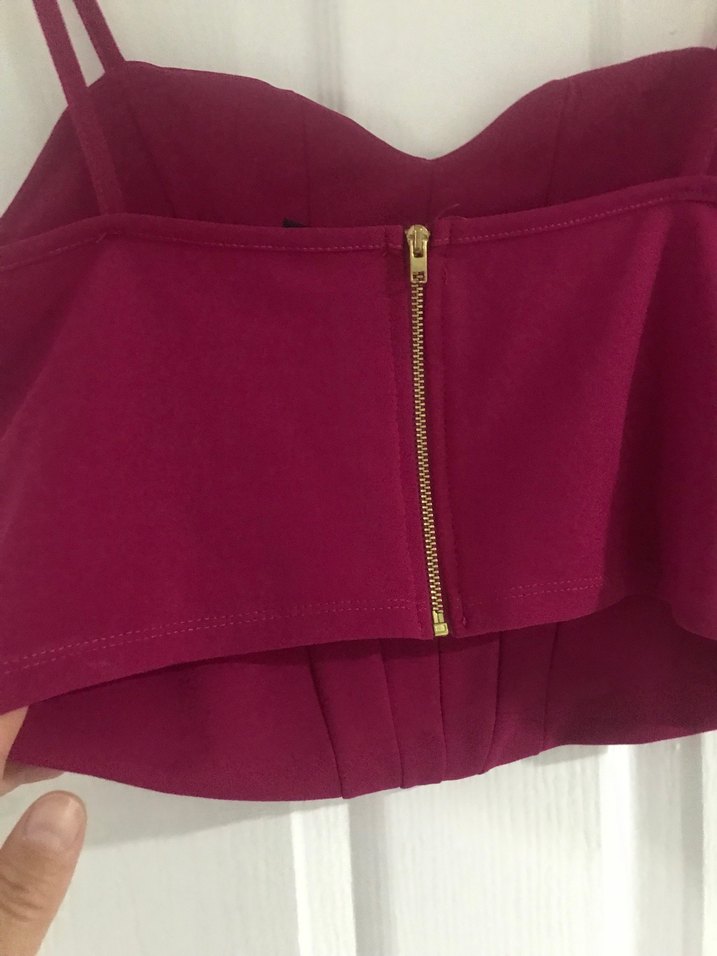 Bordo Pilili V Yaka İnce Askılı Bustiyer - Görsel 4