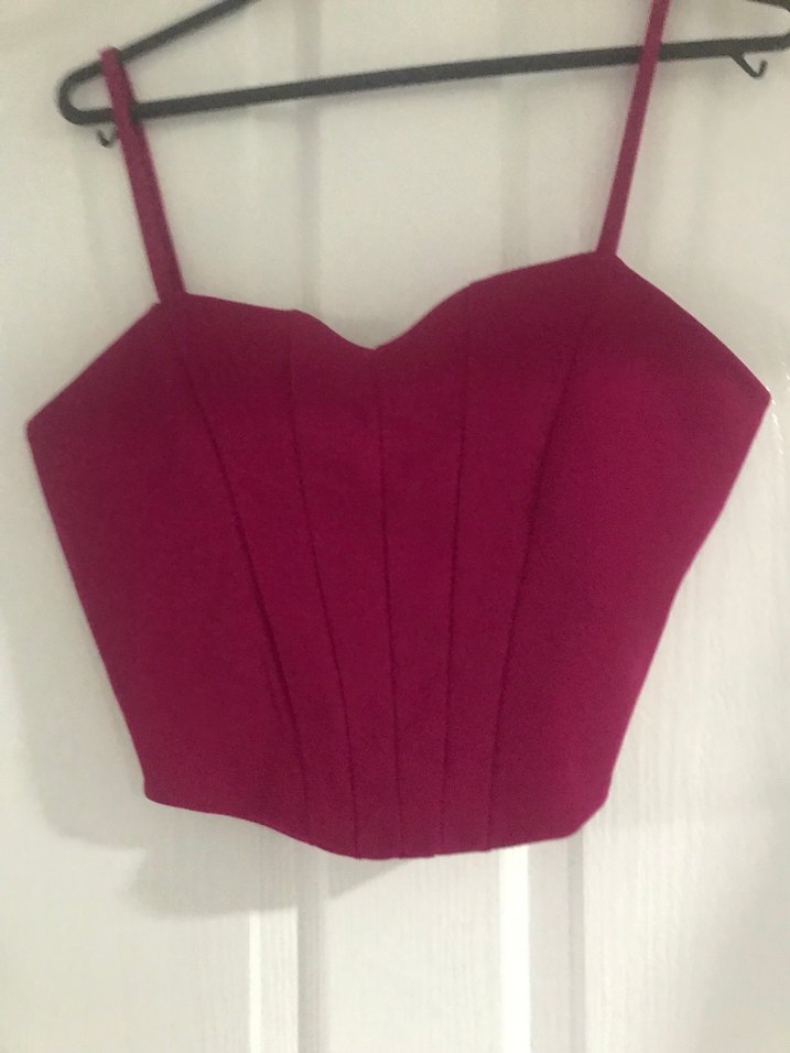 Bordo Pilili V Yaka İnce Askılı Bustiyer - Görsel 2