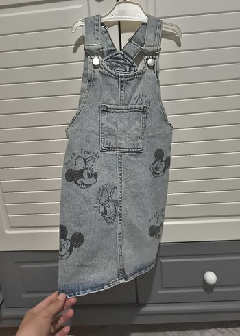 Kız Çocuk Gri Denim Kot Elbise Salopet