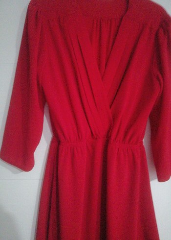 Parlak Kırmızı Midi Kadın Elbisesi - Görsel 3