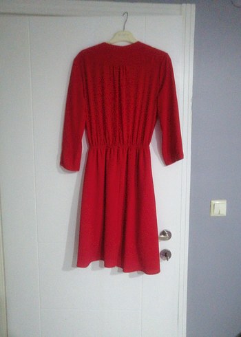 Parlak Kırmızı Midi Kadın Elbisesi - Görsel 2