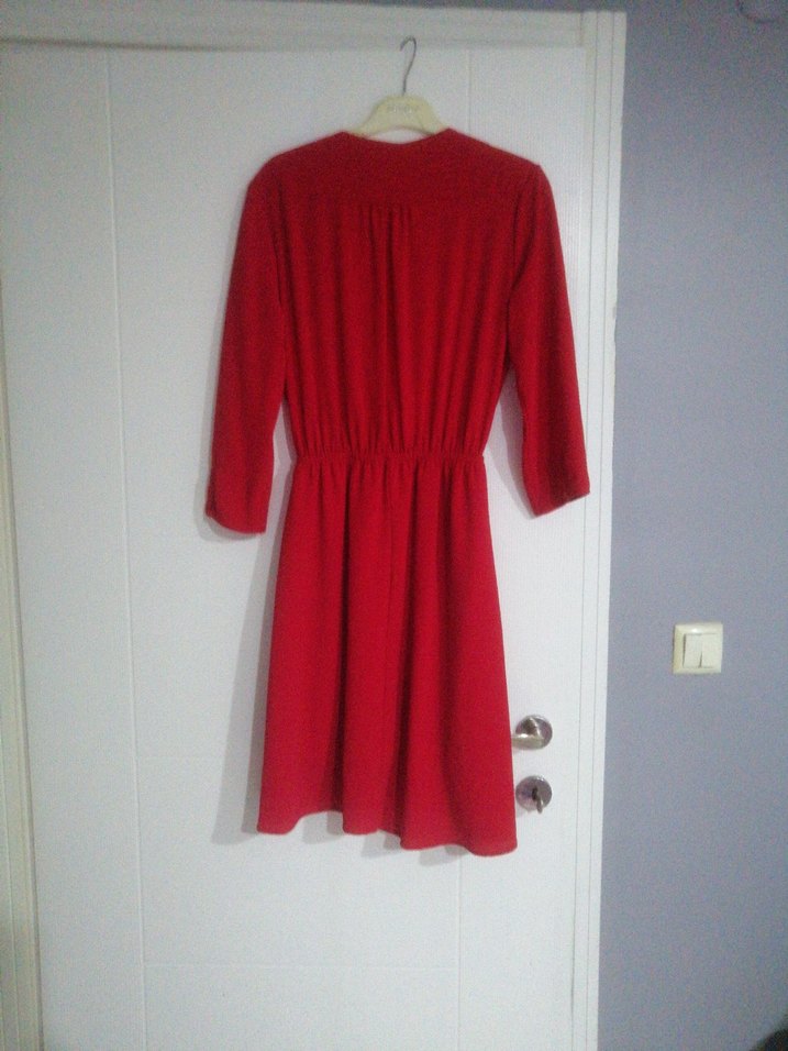 Parlak Kırmızı Midi Kadın Elbisesi - Görsel 2