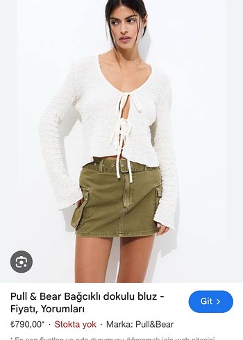 Pull and Bear Krem V Yaka Örgü Kadın Bluz