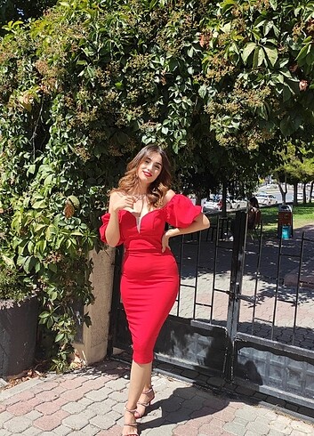 Trendyol & Milla Kırmızı Midi Elbise 36 Beden