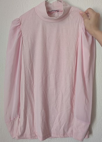 Pembe Pilili Yüksek Yakalı Kadın Bluz
