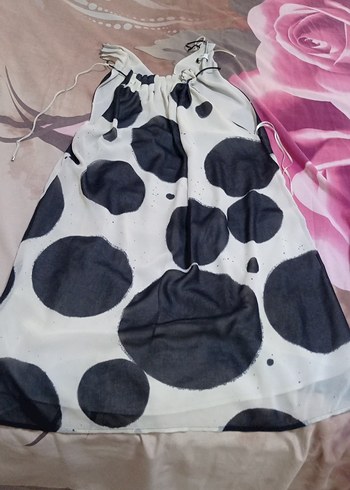 Siyah Beyaz Batik Desenli Bohem Elbise