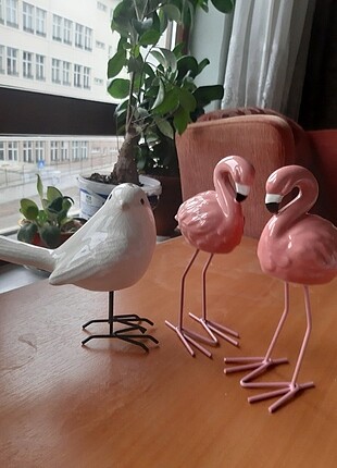 Porselen Flamingo ve Kuş Biblo