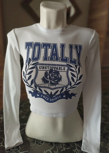 Tally Weijl Tally Weijl Beyaz Baskılı Uzun Kollu Crop Top