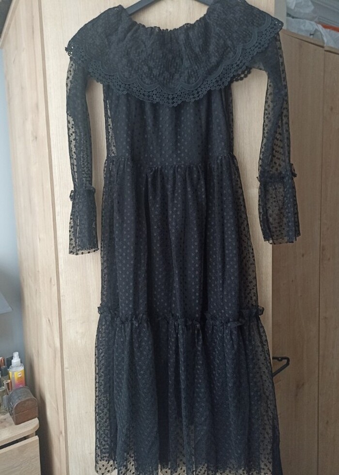 Siyah dantelli elbise  - Görsel 3