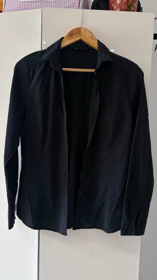 Düğmeli Siyah kadın Gömlek - Görsel 3