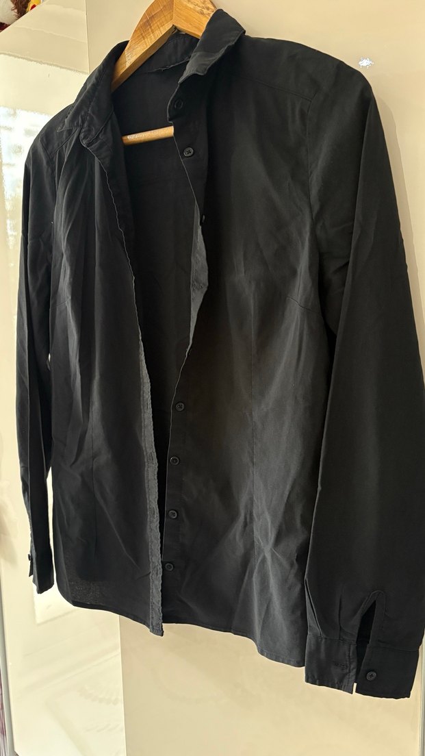 Düğmeli Siyah kadın Gömlek - Görsel 4