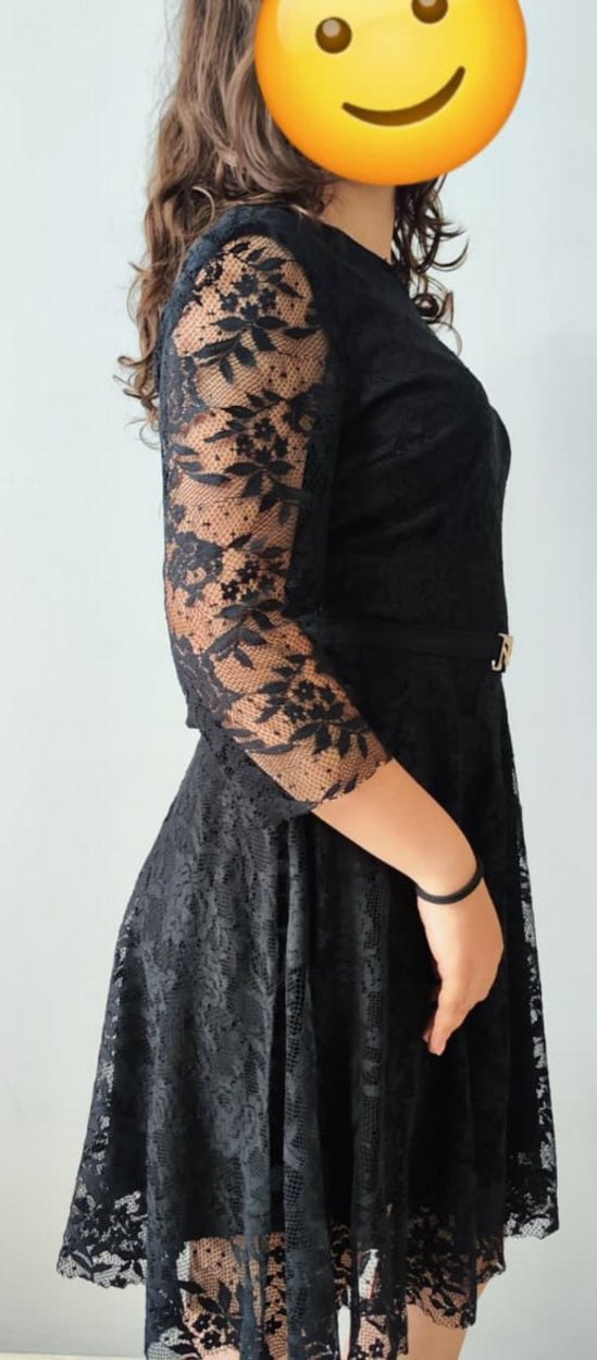 Siyah Dantelli Midi Abiye Elbise - Görsel 3