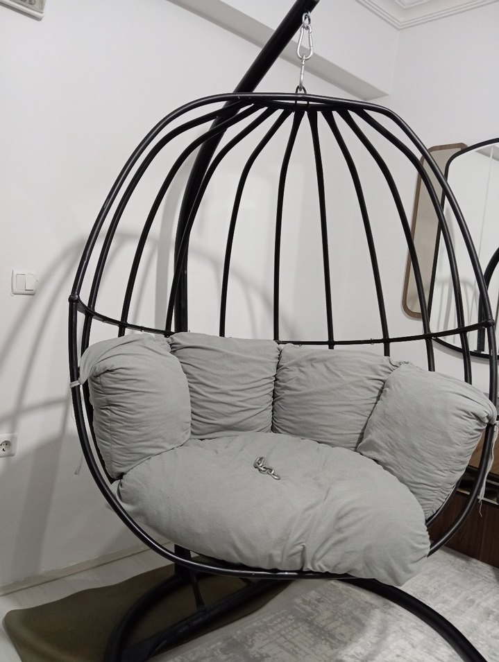 Gri Metal Ayaklı Salıncak Sandalye çift kişilik - Görsel 2